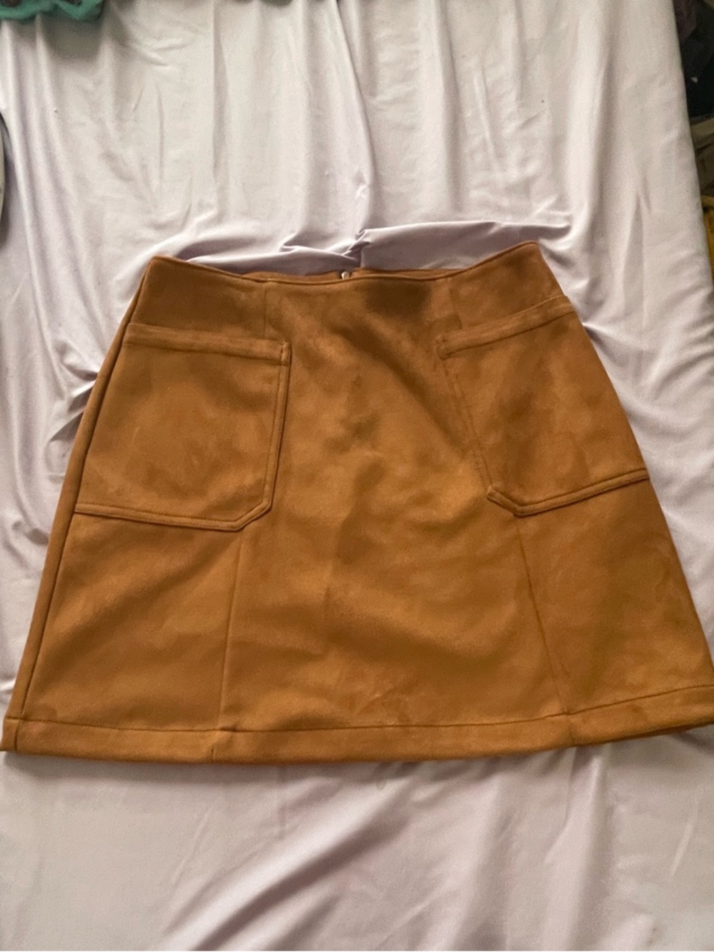 Maurices Camel A-Line Mini Skirt with Front Patch Pockets